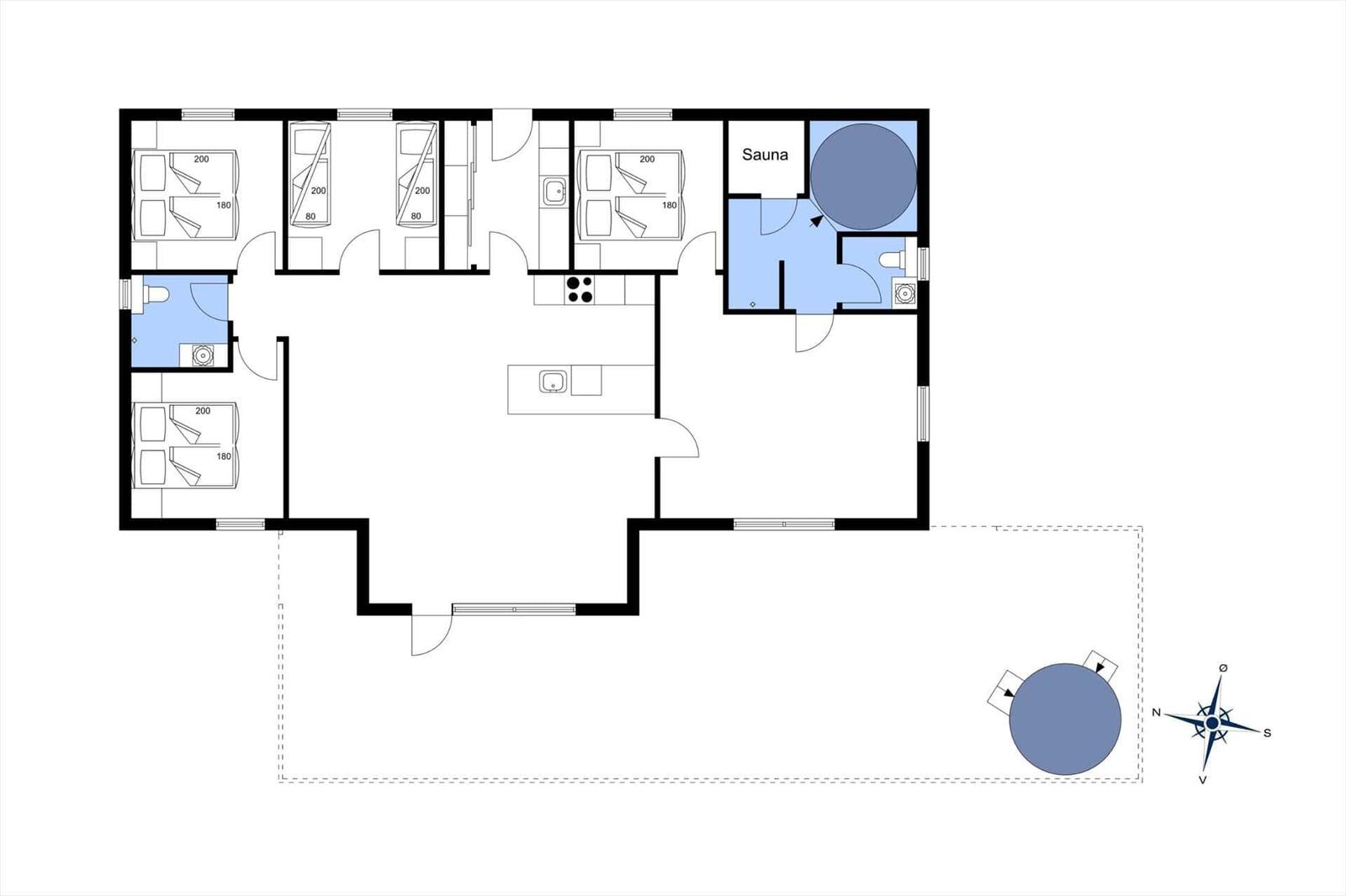 Wohnung mit vier Schlafzimmern, Küche, Sauna und Bad