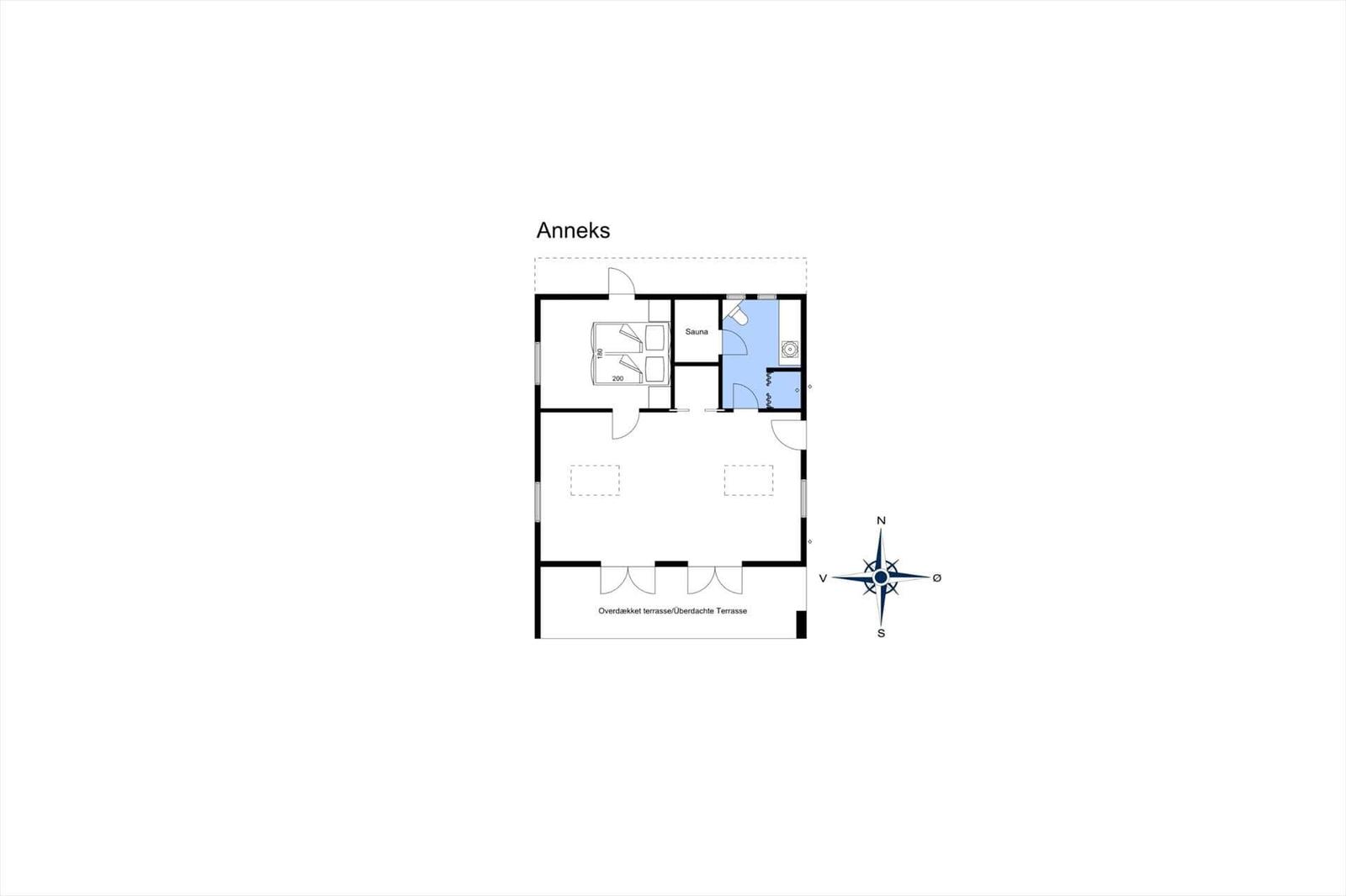 Anneks-Plan mit Sauna und überdachter Terrasse