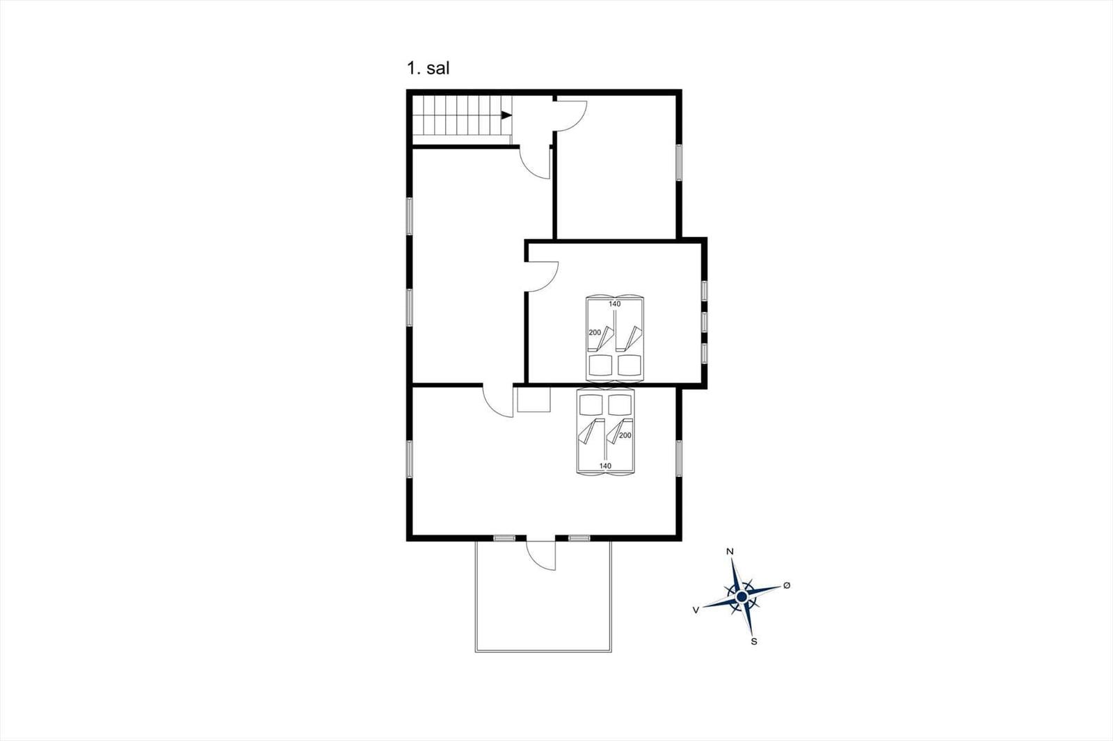 Erster Stockplan mit Schlafzimmern und Treppenhaus