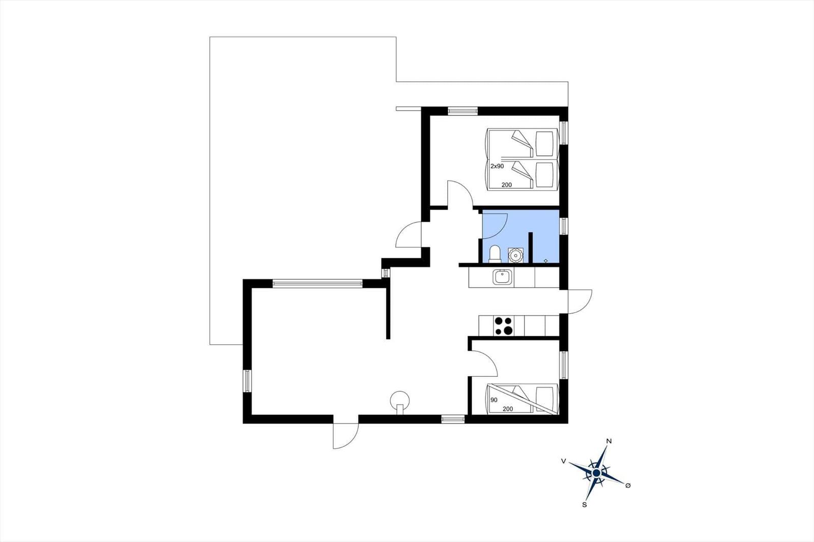 Apartment with kitchen, bathroom, and bedroom. Layout according to plan.