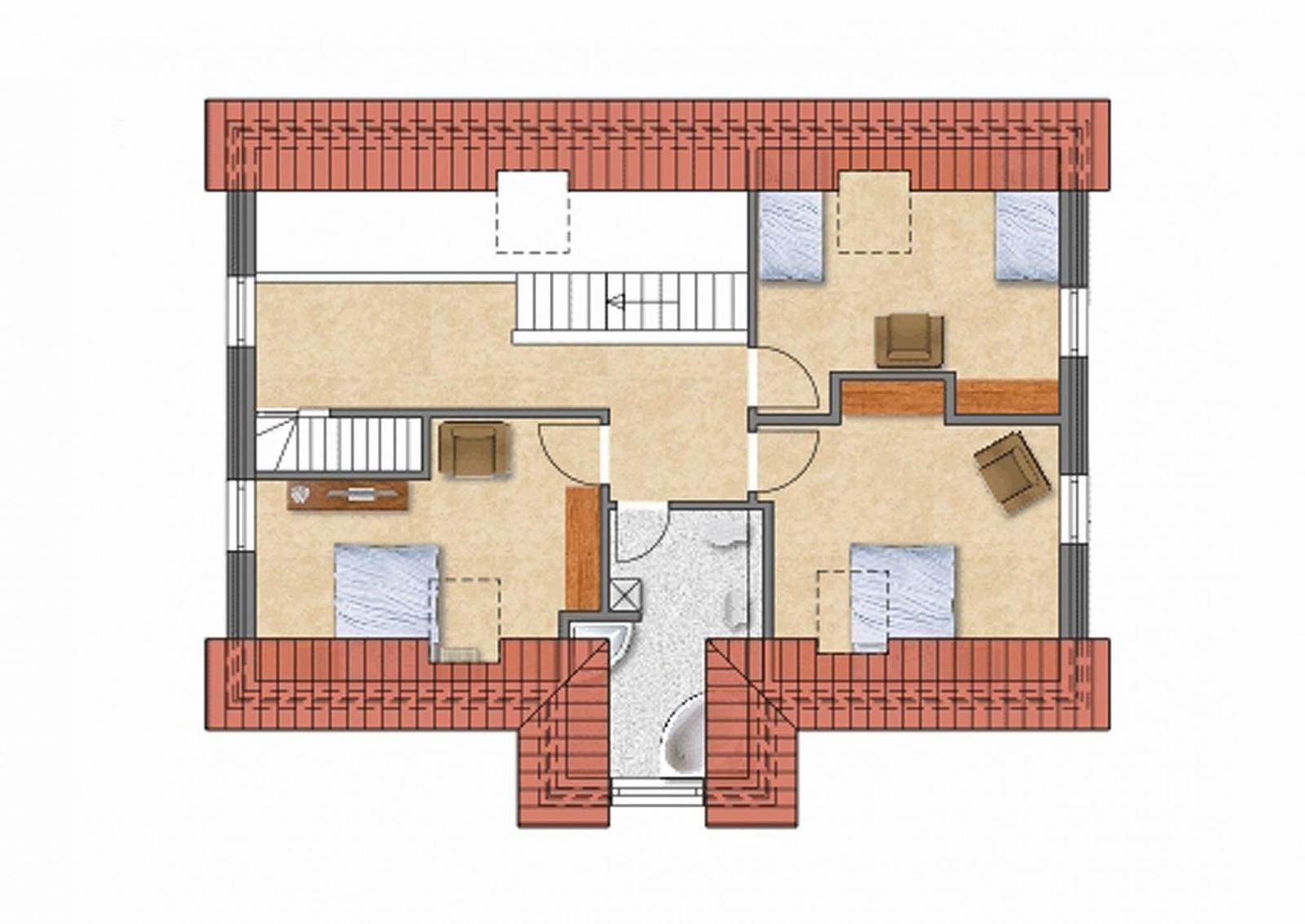 Detaillierter Grundriss einer Wohnung mit drei Schlafzimmern, einem Wohnbereich und einer Küche.