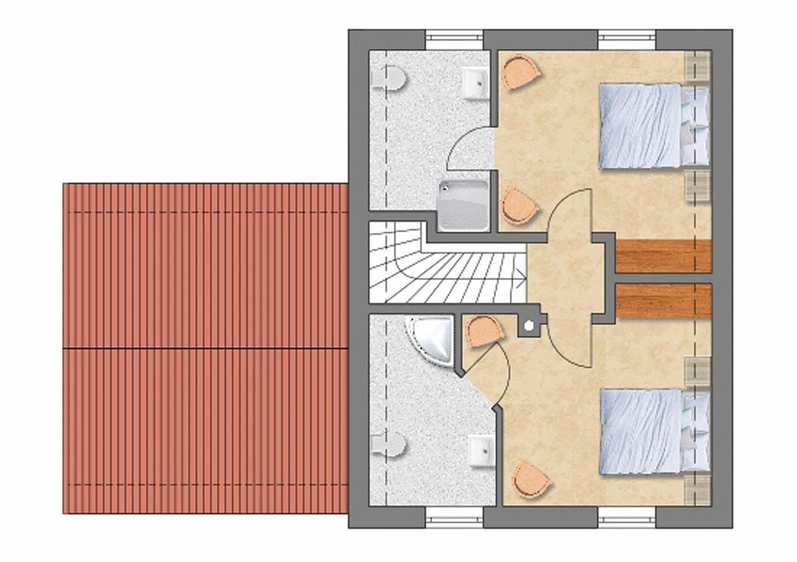 Zwei Schlafzimmer, Bad und Wohnbereich mit integriertem Bad