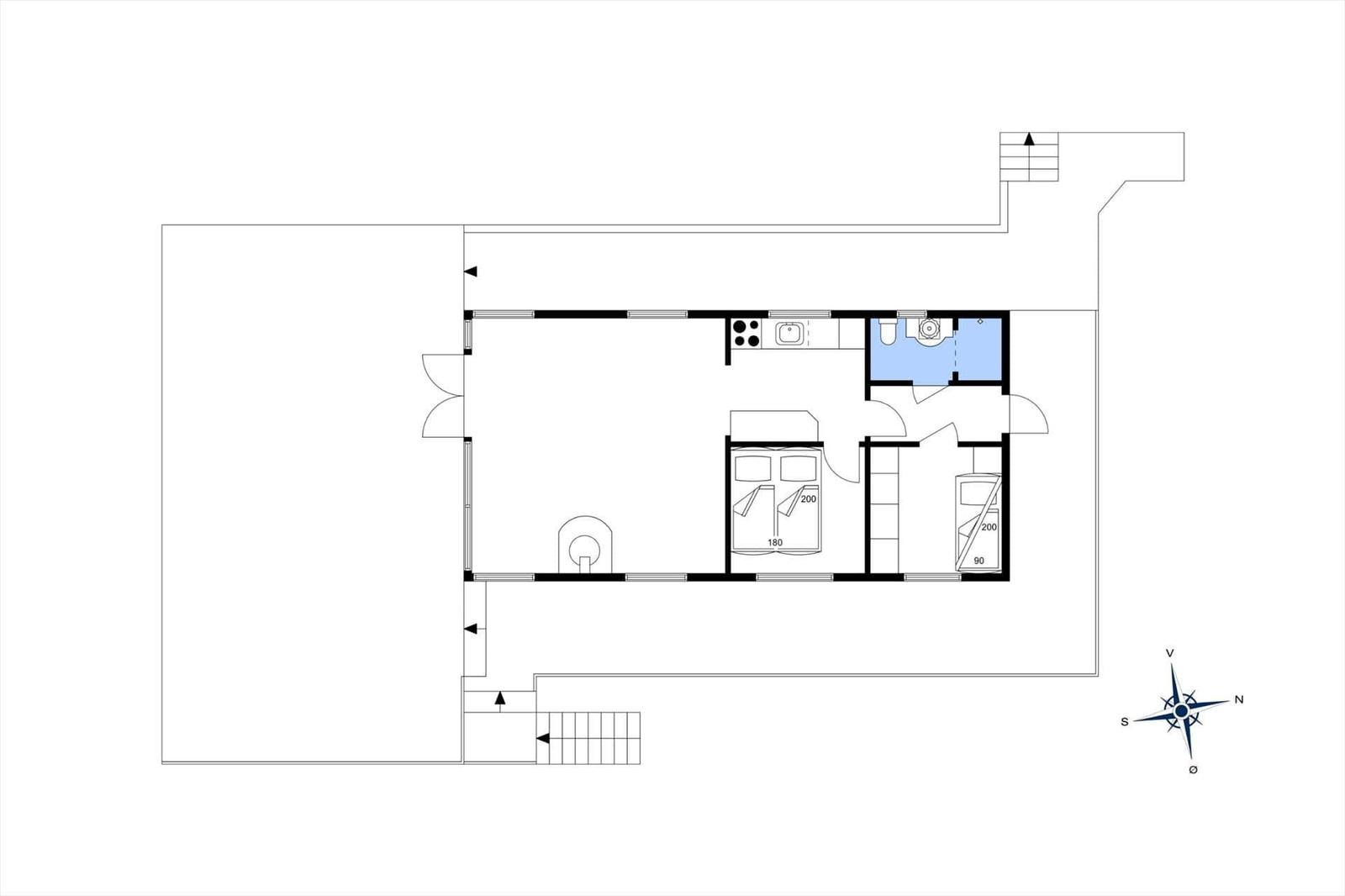 Dieses Grundriss zeigt eine Wohnung mit Küche, Bad, Schlafzimmer und Wohnbereich.
