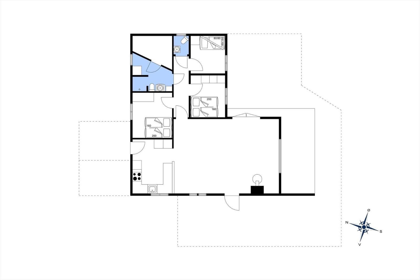 Erdgeschoss-Plan mit Küche, Bad und Schlafzimmer