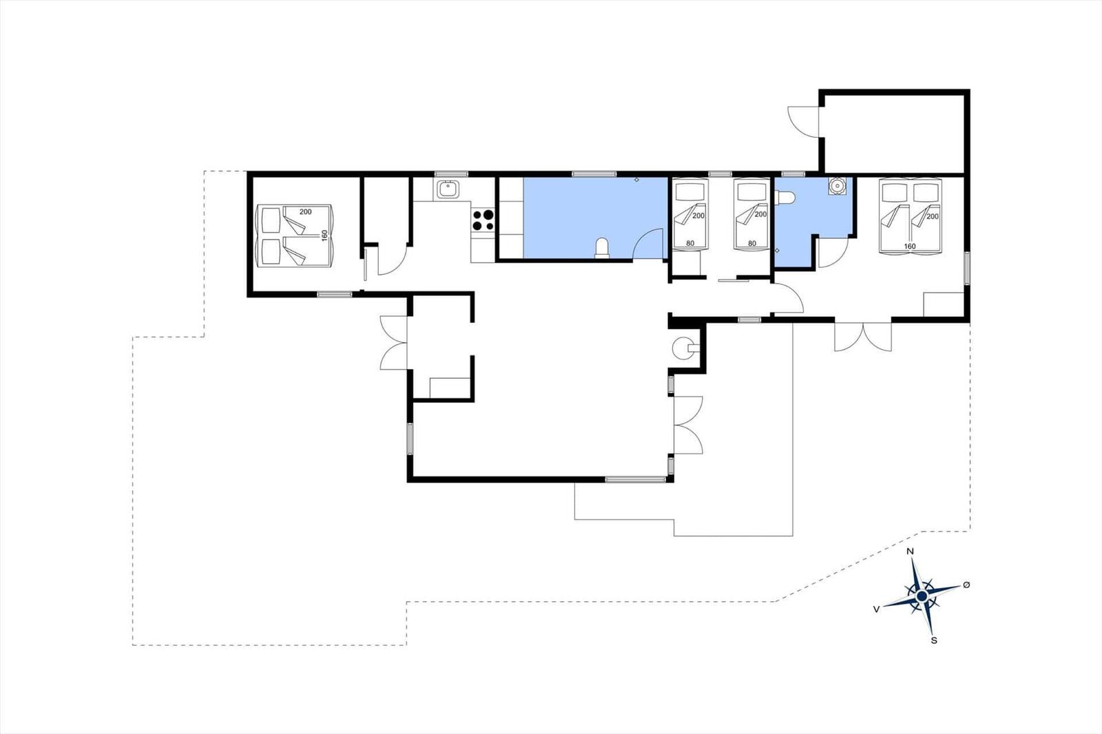Funktionaler Grundriss mit Küche, Schlafzimmern und Badezimmer.