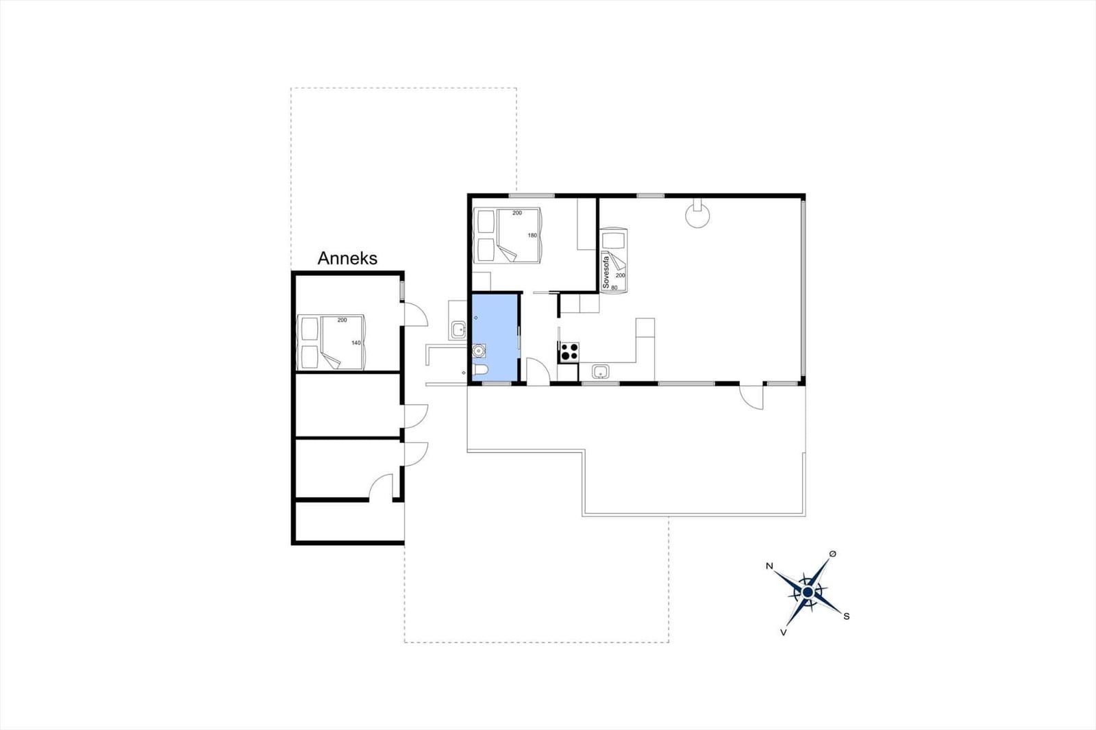 Funktionaler Grundriss mit Schlafzimmer, Küche und Bad.
