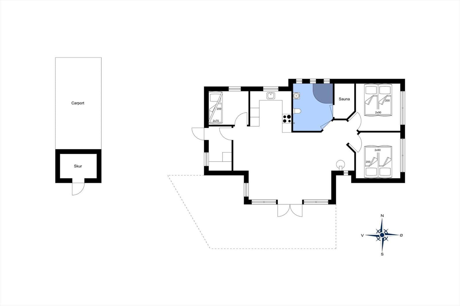 Wohnung mit Sauna, Küche und drei Schlafzimmern inklusive Carport und Skur.