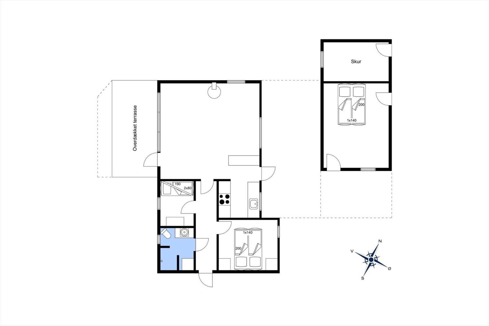 Wohnung mit Schlafzimmer, Küche und überdachter Terrasse. Skur angezeigt.