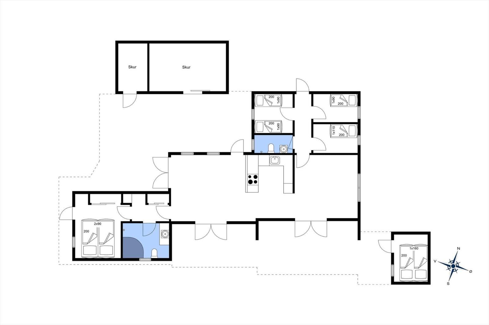 Dieses Hausplan zeigt Schlafzimmer, Küche und Badezimmer mit genauen Maßen.