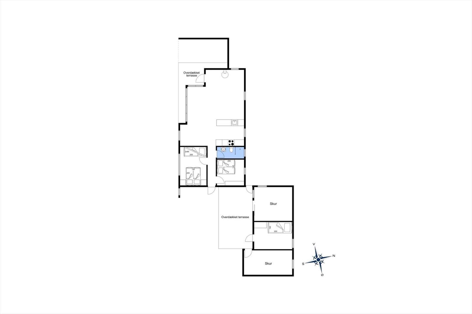Dieses Haus hat zwei Schlafzimmer, eine Küche, ein Bad und überdachte Terrassen.