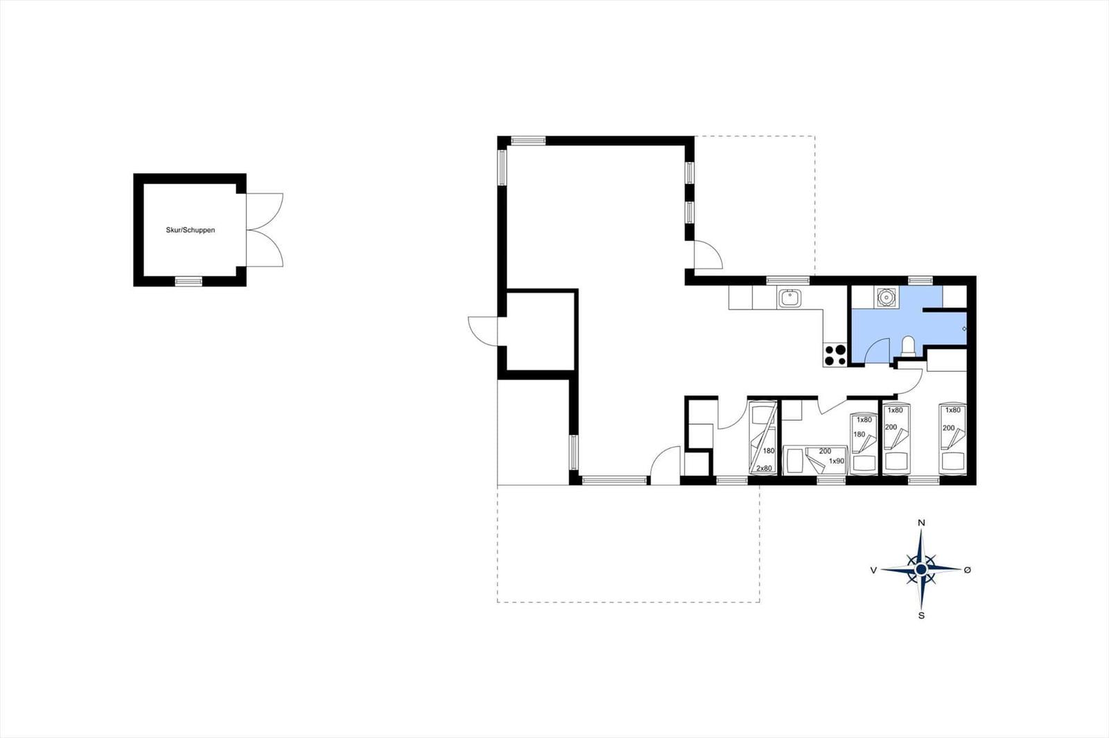 Die Wohnung hat drei Schlafzimmer, eine Küche und ein Badezimmer. Ein Schuppen ist ebenfalls vorhanden.