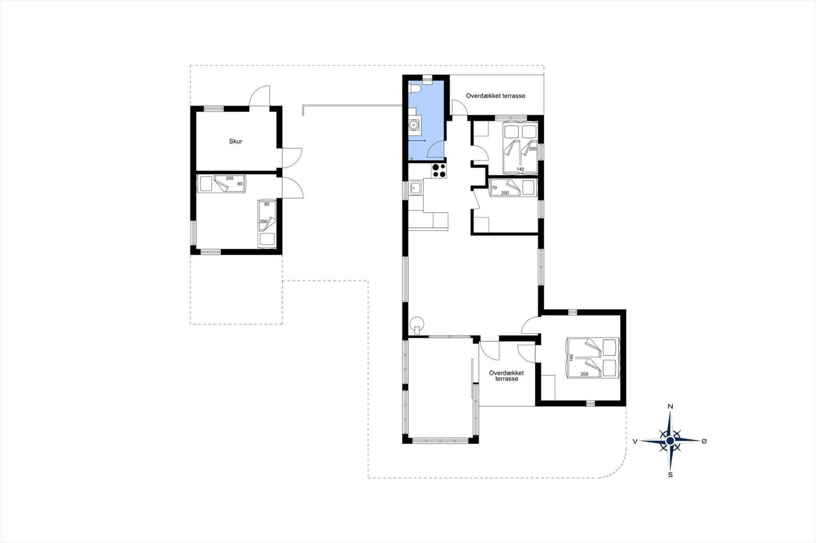 Wohnung mit drei Schlafzimmern, Küche und zwei überdachten Terrassen.