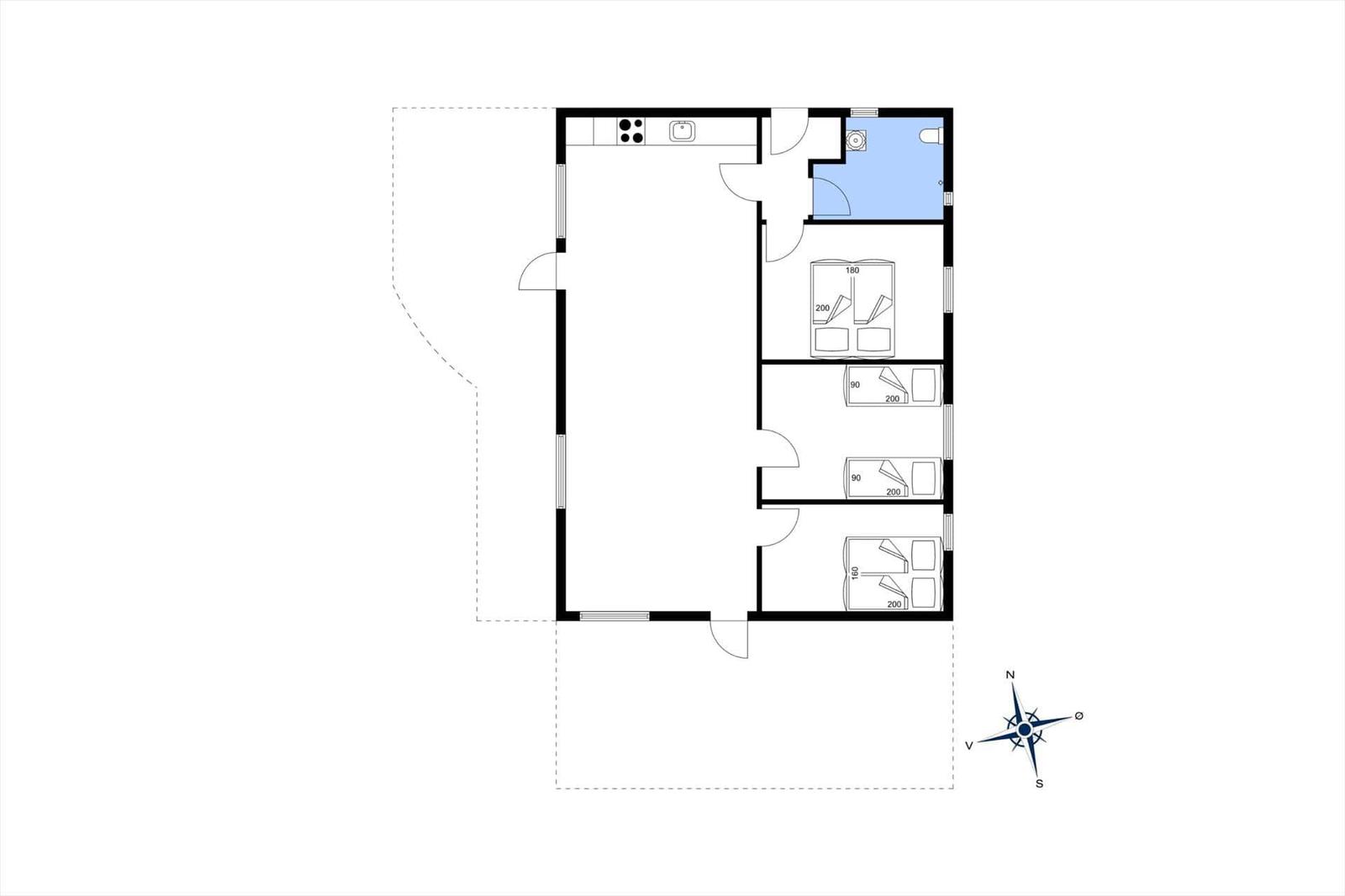 Wohnung mit Küche, Bad, drei Schlafzimmern und großer Wohnfläche.