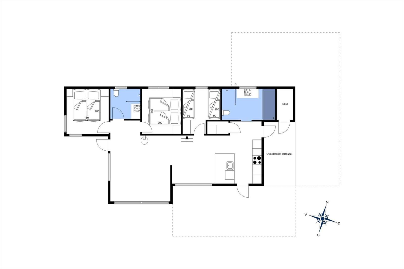 Die Wohnung hat zwei Schlafzimmer, eine Küche und eine überdachte Terrasse.