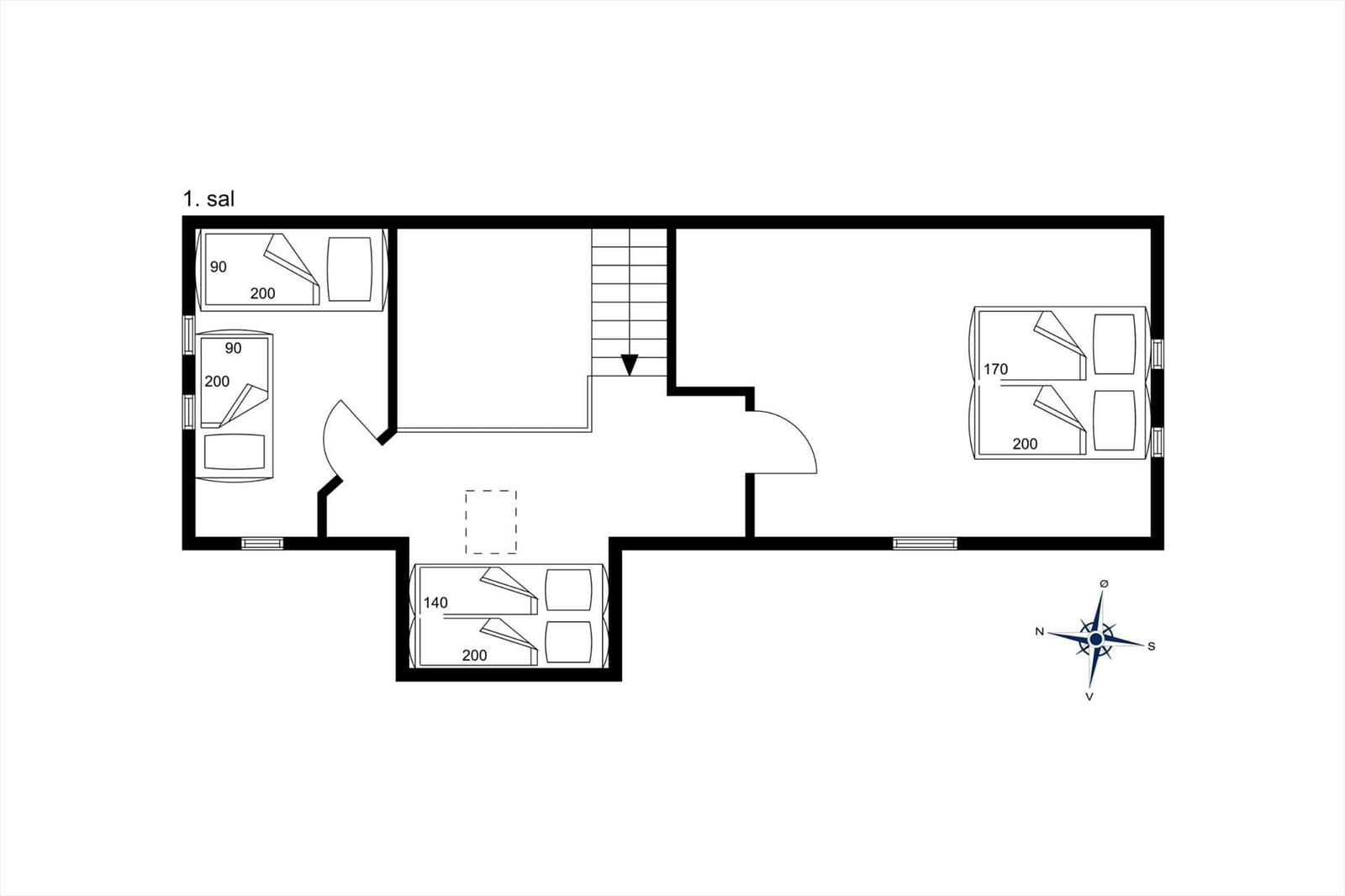 Erdgeschossplan mit Schlafzimmern und Treppenhaus