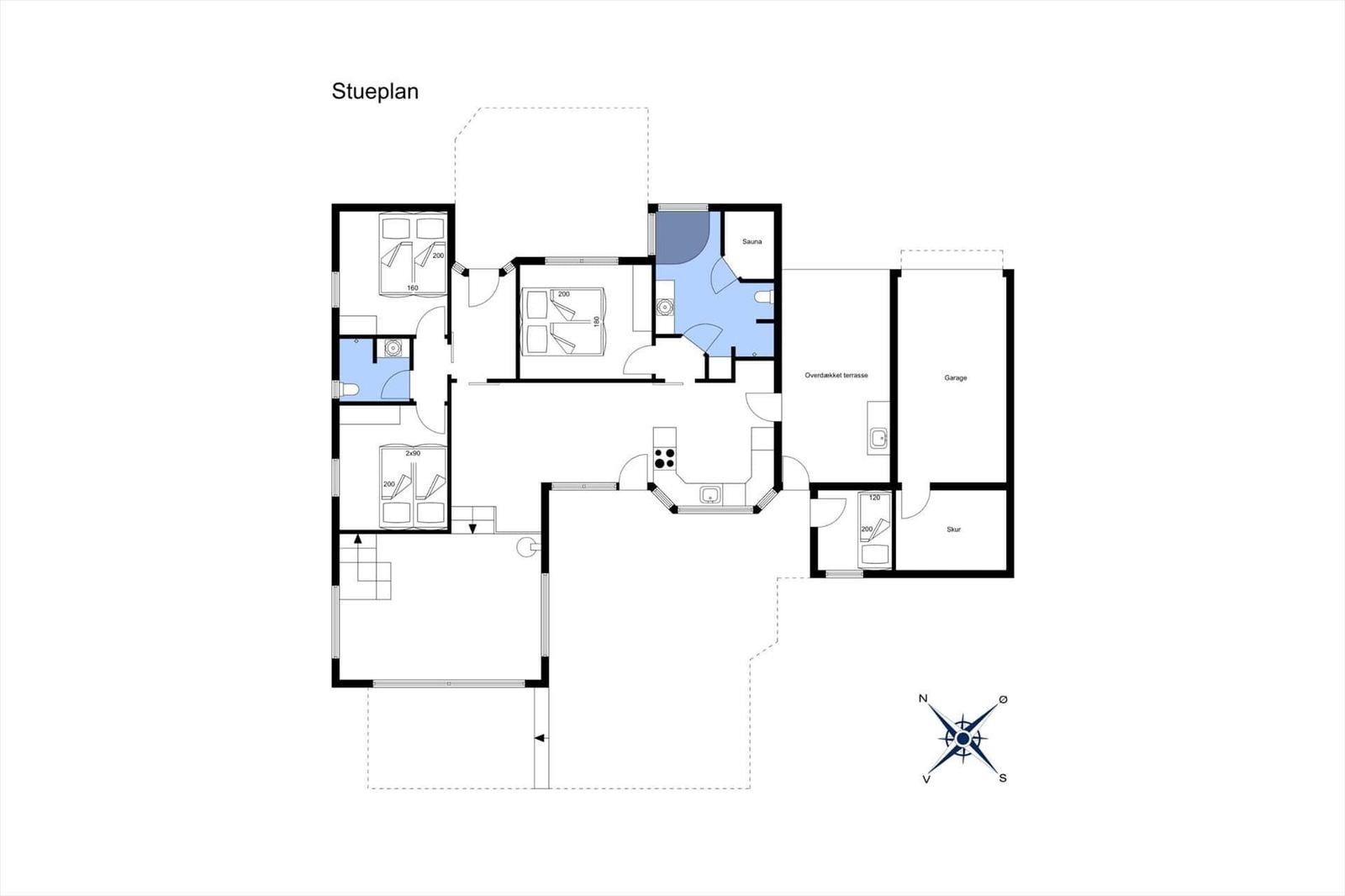 Dieses Stueplan zeigt die Räumlichkeiten und Anlagen des Hauses.