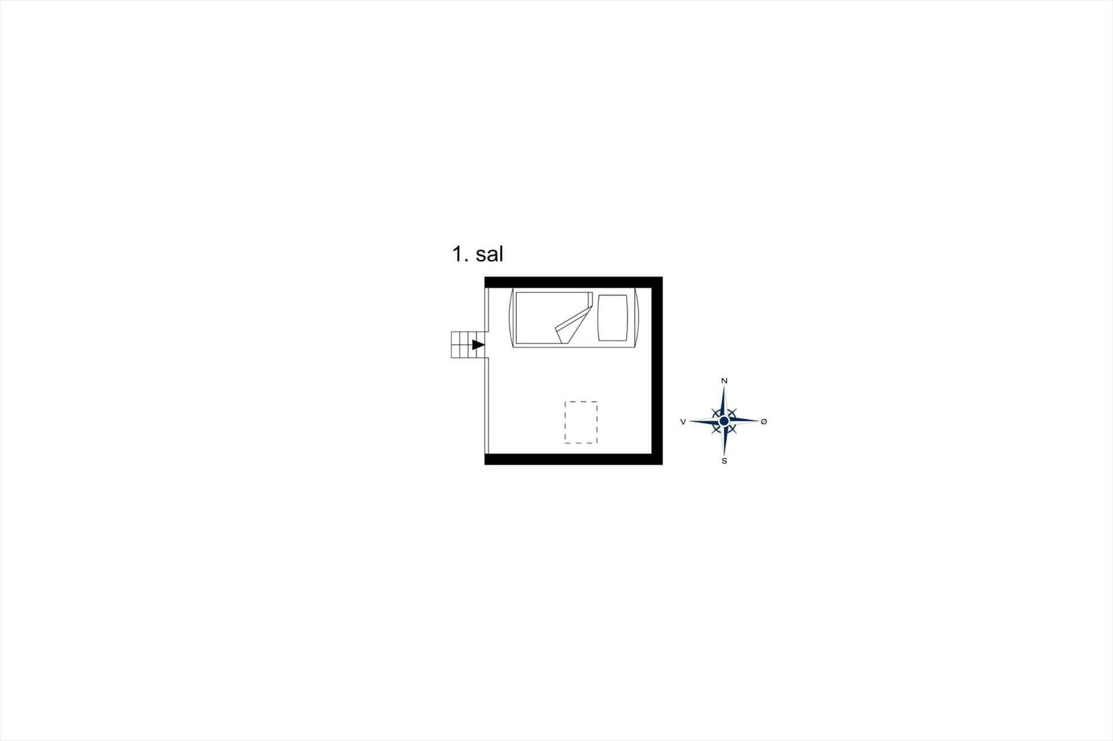 Zimmerplan zeigt Schlafzimmer mit Bett und Fenster. Richtungsanzeiger vorhanden.