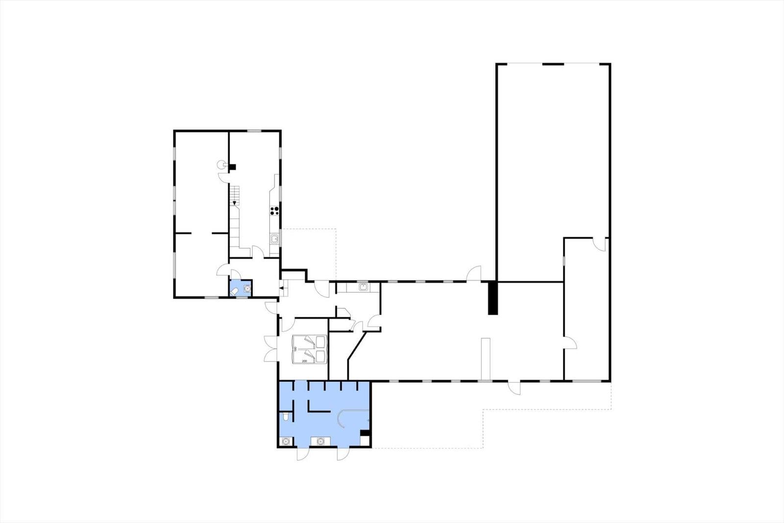 Funktionaler Grundriss mit Küche, Schlafzimmer und Bad.