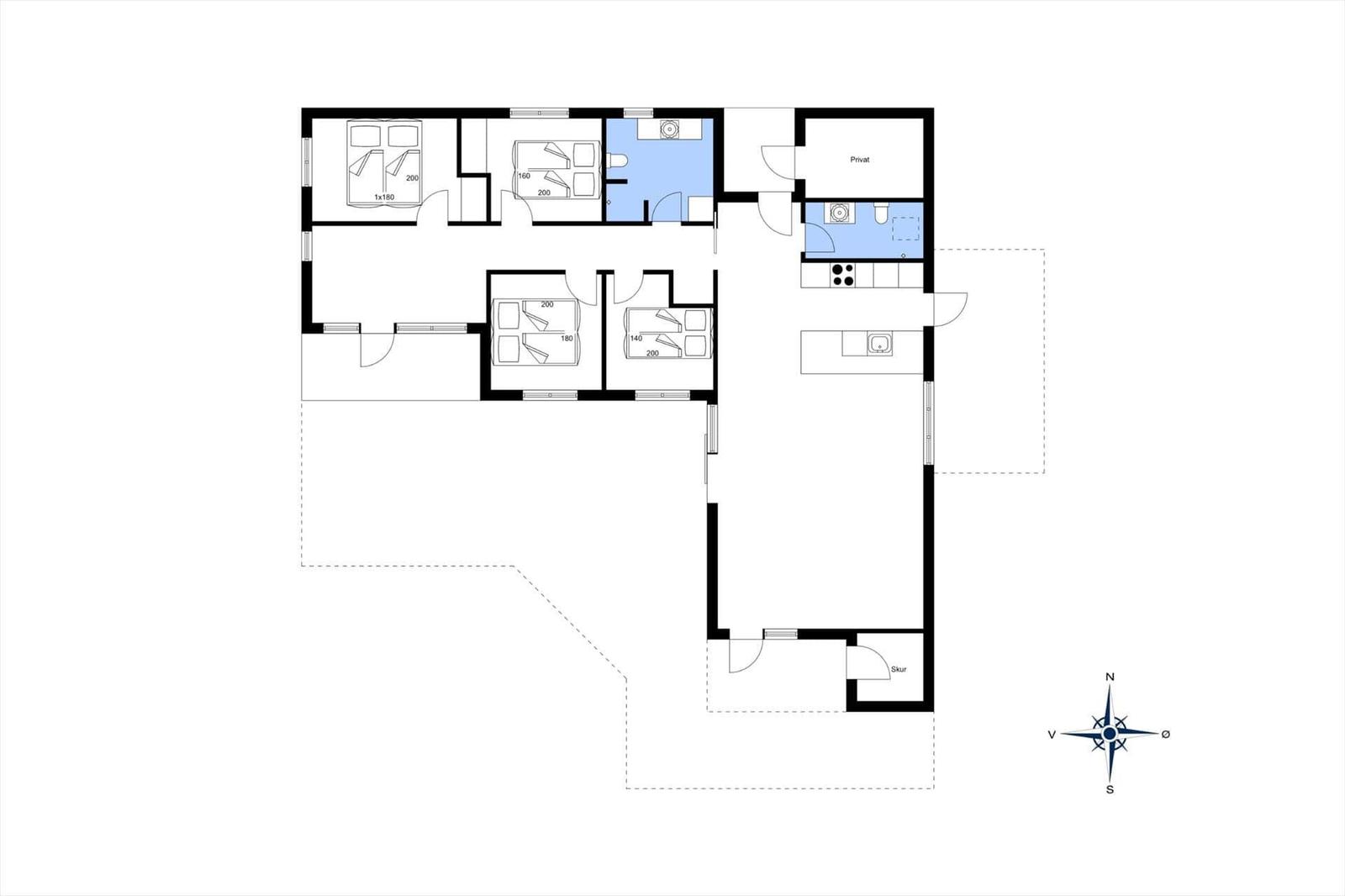Dieses Grundriss zeigt eine Wohnung mit mehreren Schlafzimmern, Küche und Bad.