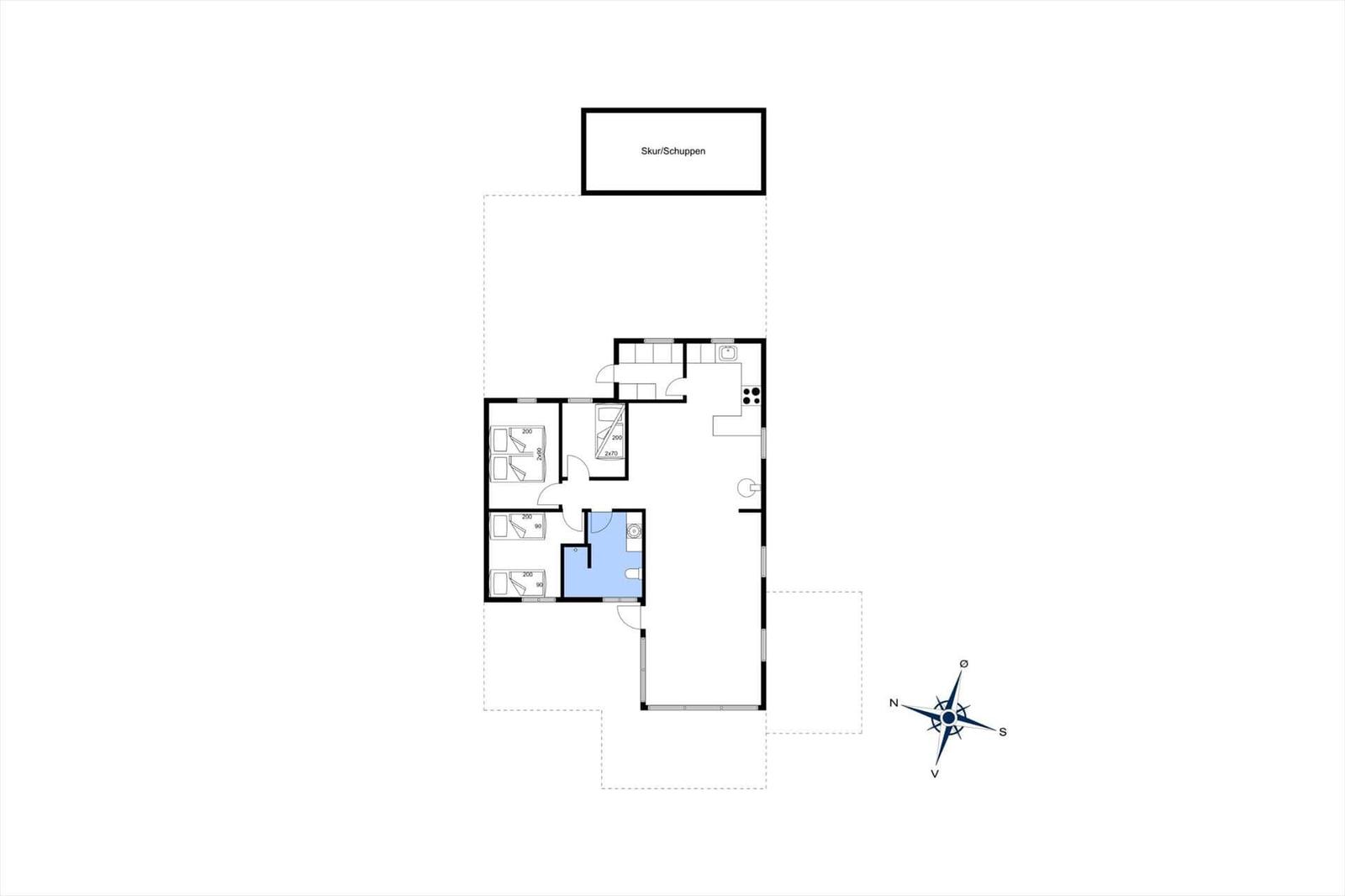 Dieses Grundrissbild zeigt eine Wohnung mit drei Schlafzimmern, Küche und Bad.