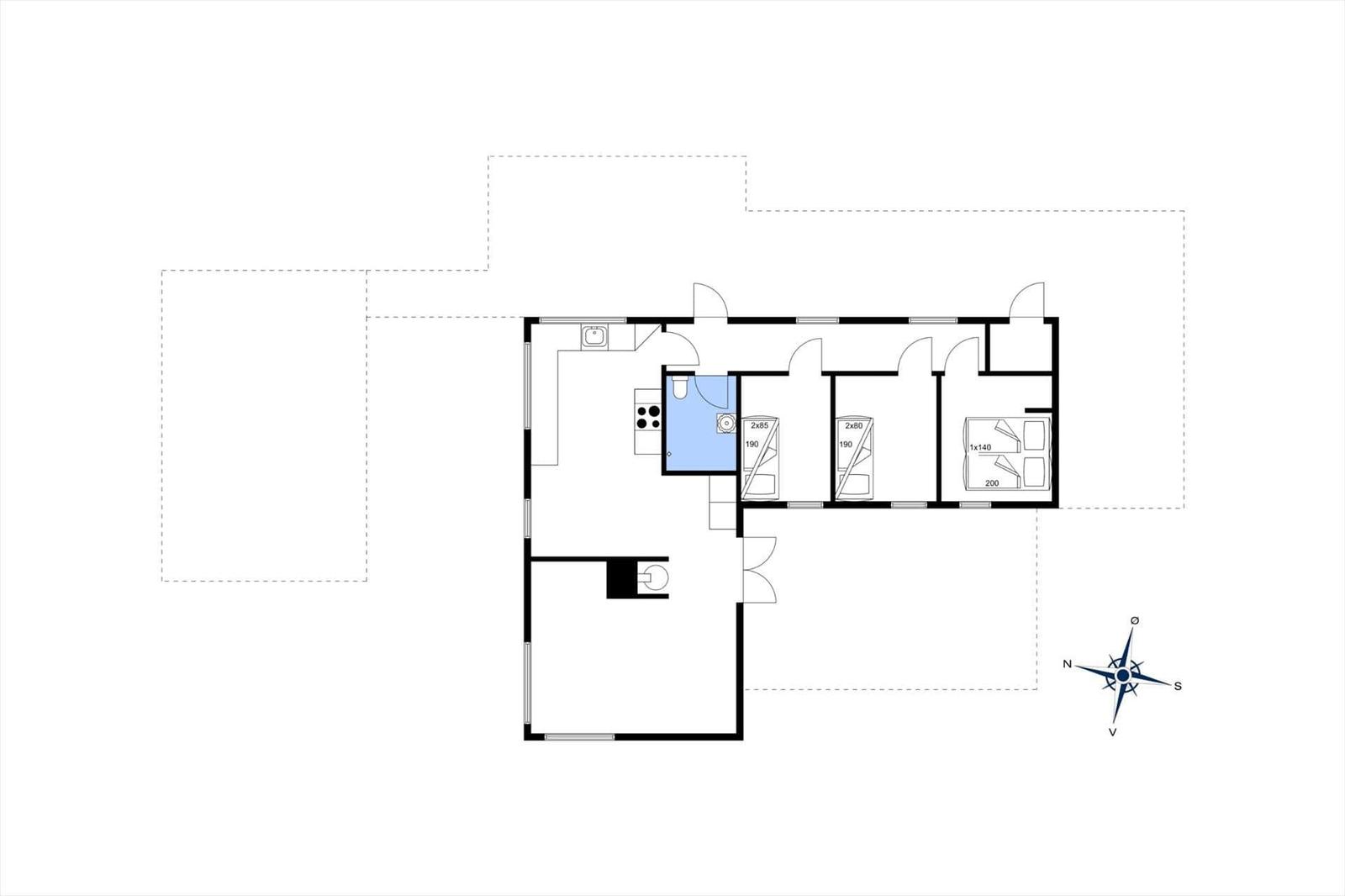 Dieses Grundriss zeigt eine Wohnung mit drei Schlafzimmern, Küche und Bad.