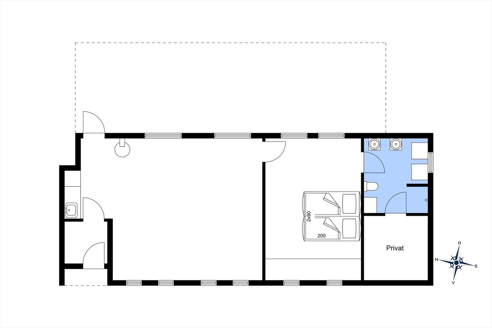 Wohnung mit Schlafzimmer, Bad und Küche. Raumbelegung wie auf dem Plan.