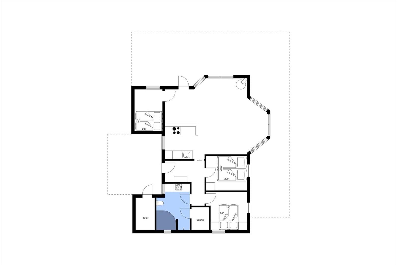 Wohnung mit Küche, zwei Schlafzimmern, Sauna und Skur
