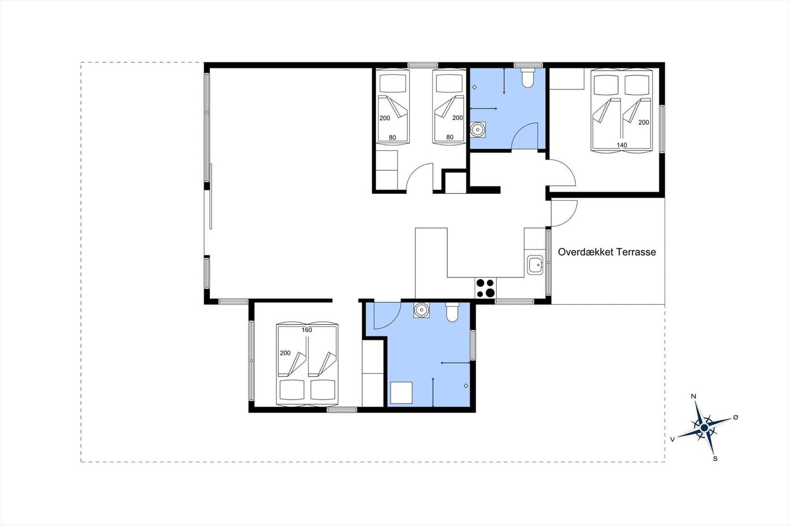 Dieses Ferienhaus hat drei Schlafzimmer, zwei Bäder und eine überdachte Terrasse.