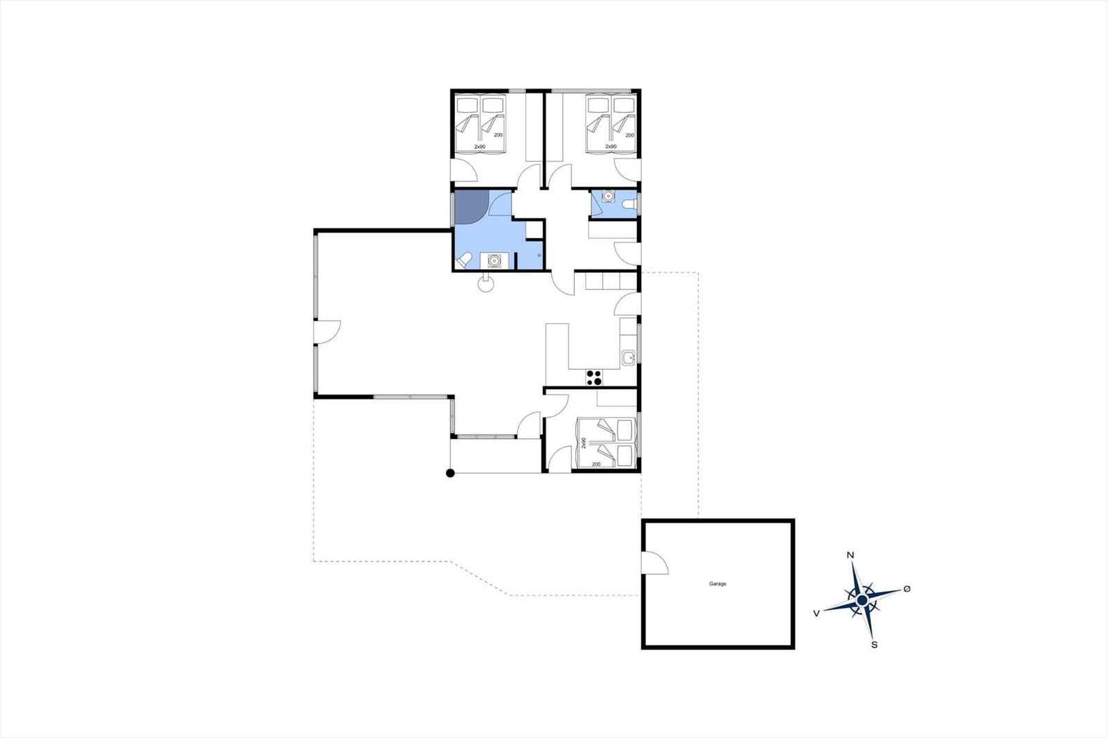 Dieses Haus hat drei Schlafzimmer, eine Küche und eine Garage.