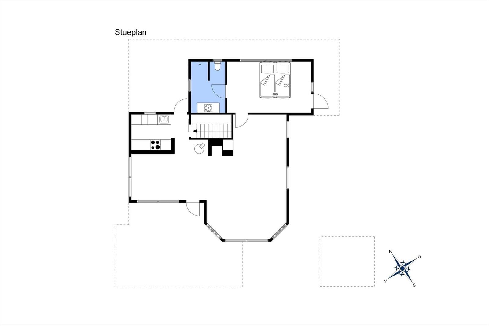 Floor plan shows living area with kitchen, bedroom, and bathroom.