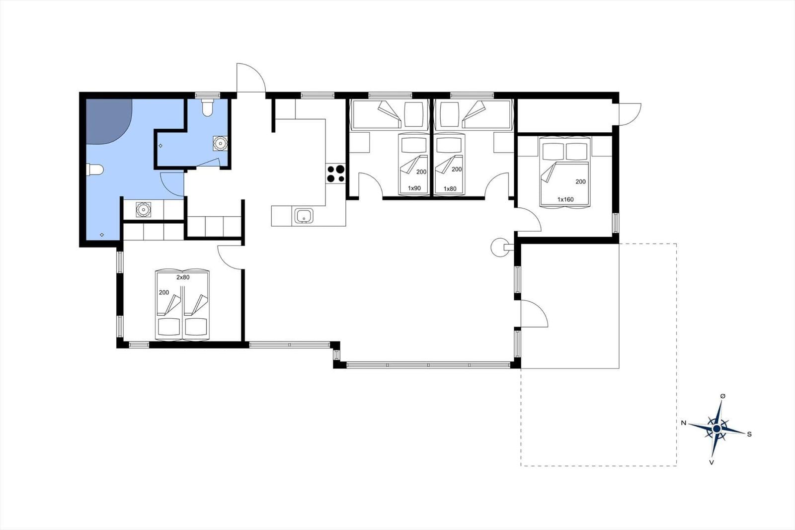 Dieses Apartment hat drei Schlafzimmer, eine Küche und eine Badewanne.