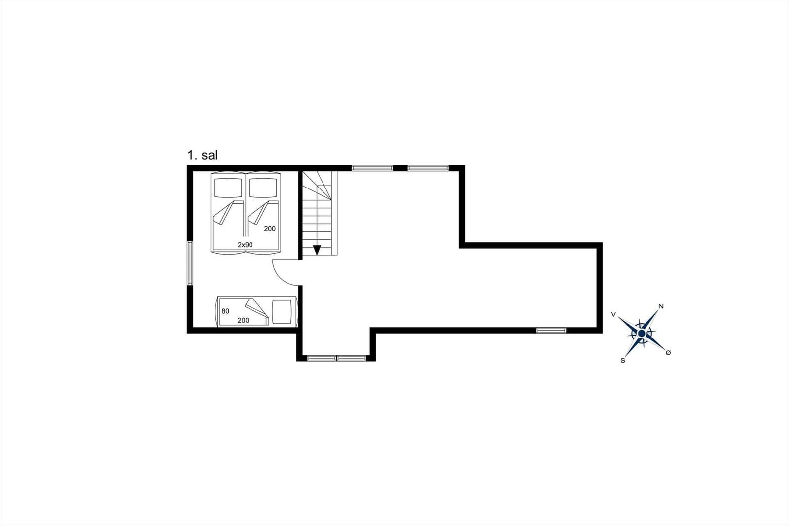 Ground floor with bedroom, bathroom, and staircase to upper level.