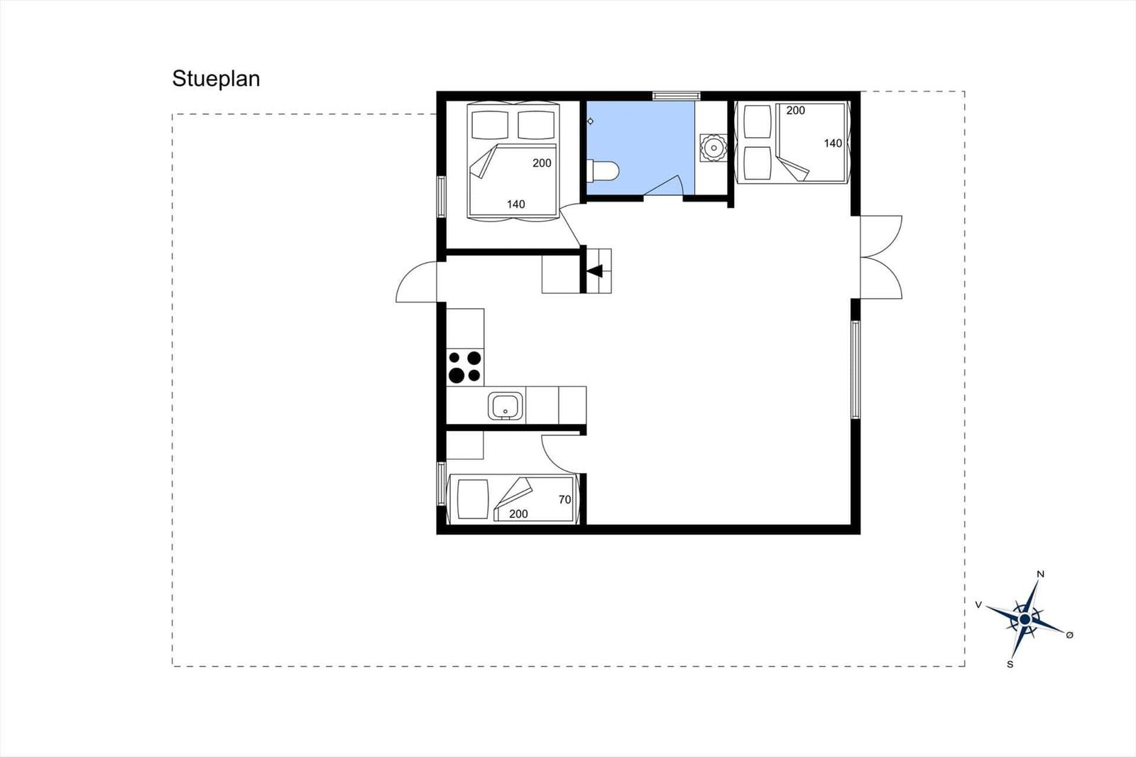 Floor plan shows living area with kitchen, bathroom, and bedroom.