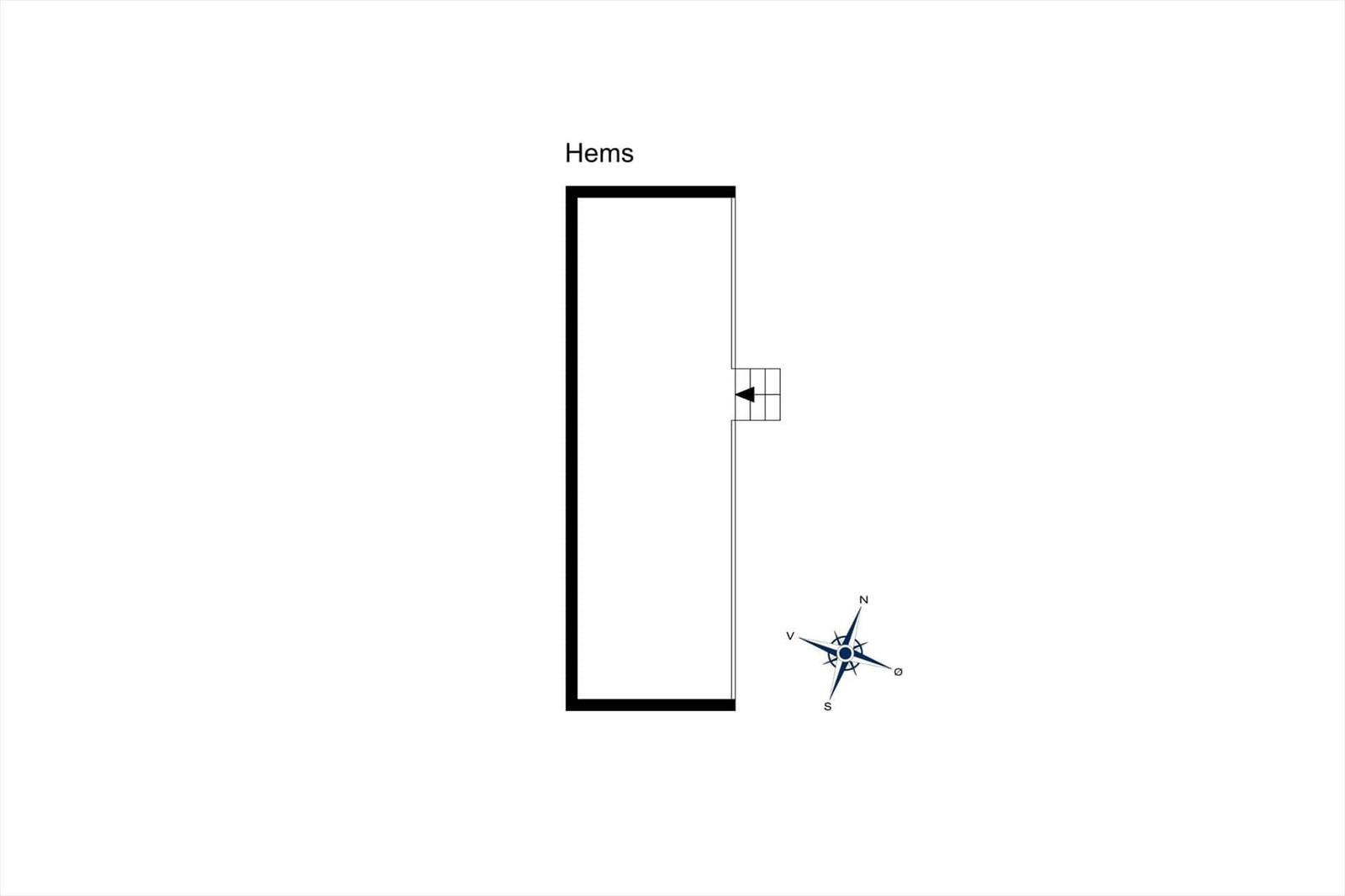 Hems with door and compass. Floor plan shows orientation.