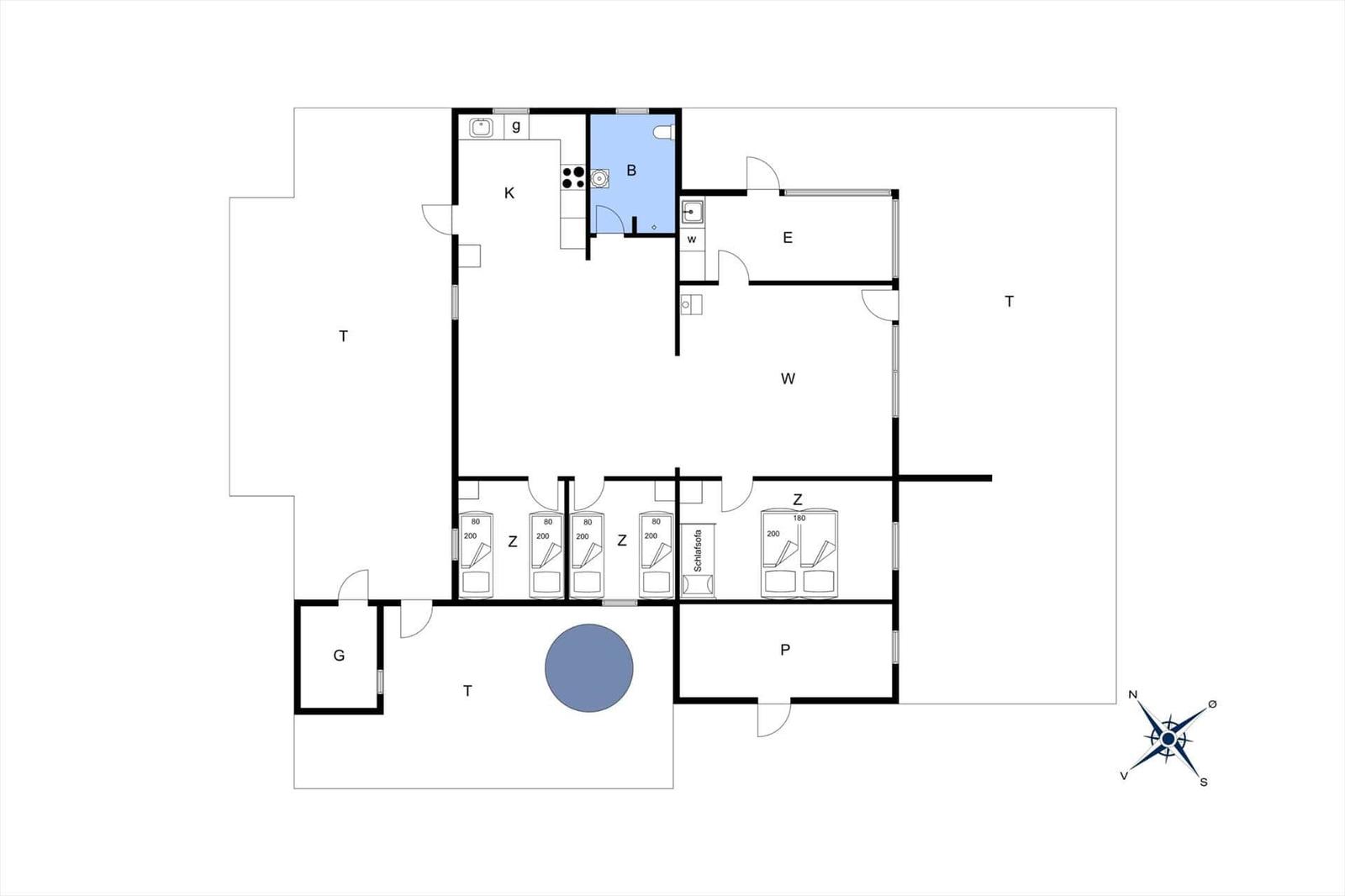 Apartment with kitchen, bathroom, bedrooms, and terrace