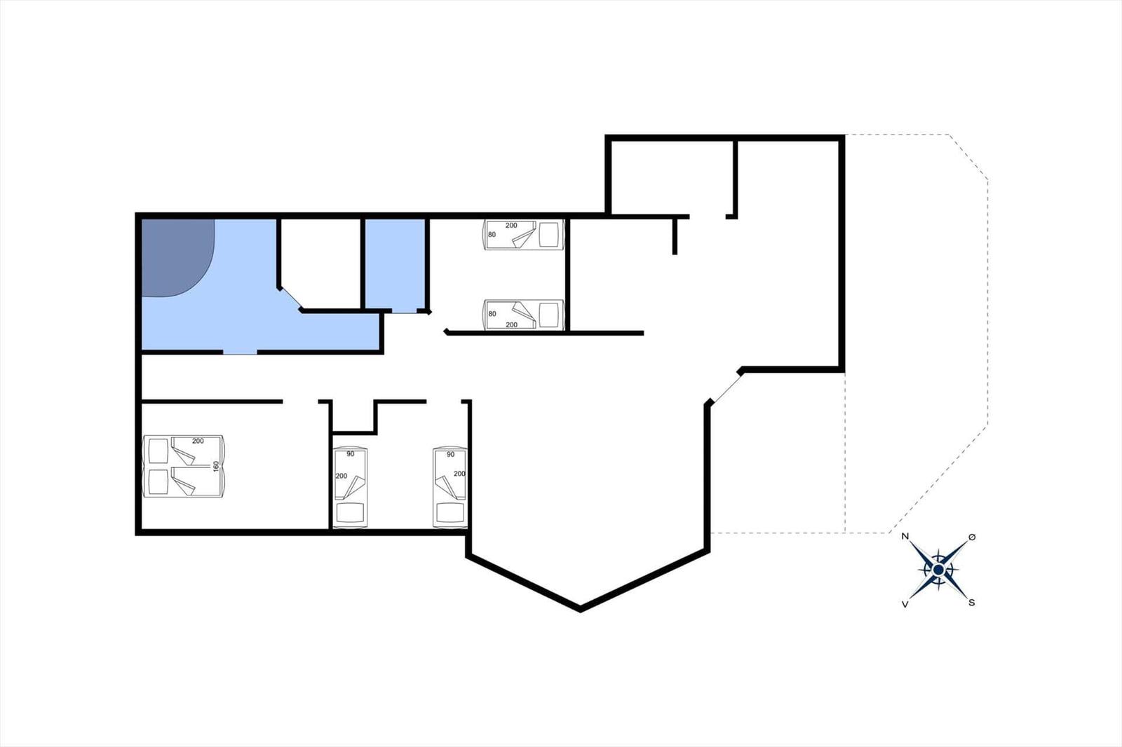 This is a floor plan of an apartment with multiple bedrooms and a bathroom.