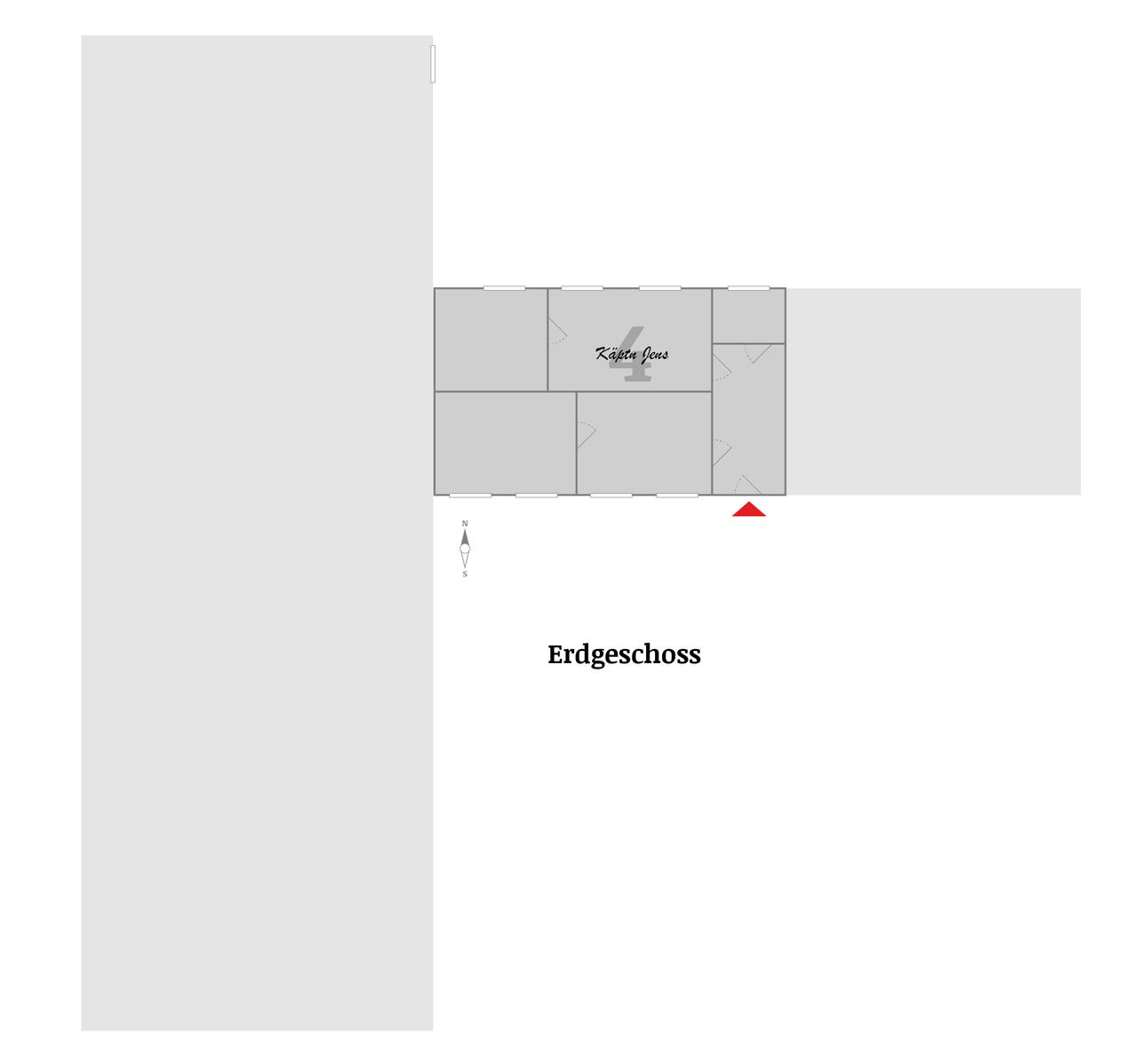 Erdgeschoss-Plan mit Raumbezeichnung und Orientierung