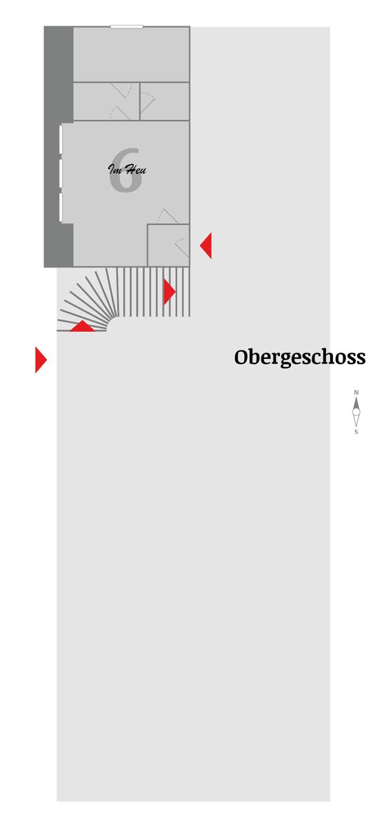 Obergeschoss mit Raum 6 und Treppe zur Untergeschoßebene