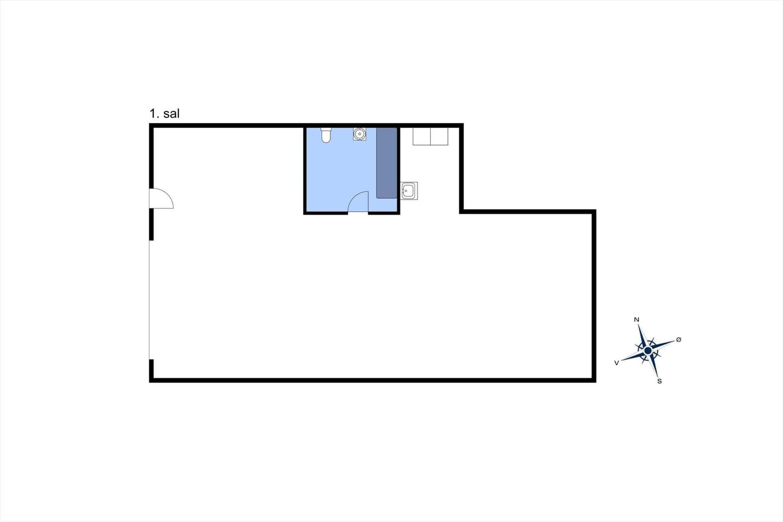 Einfache Grundrisszeichnung mit Bad und Fenster