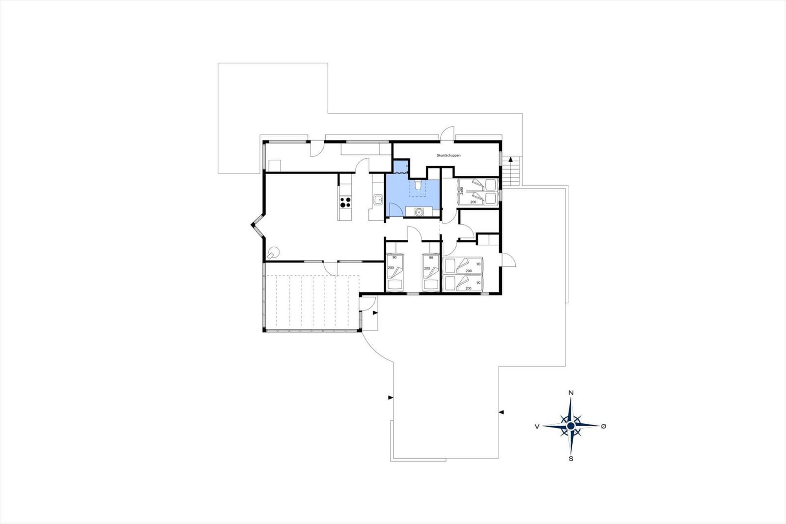 Ground floor plan with kitchen, bathroom, bedrooms, and living area. Rear yard and storage shed shown.