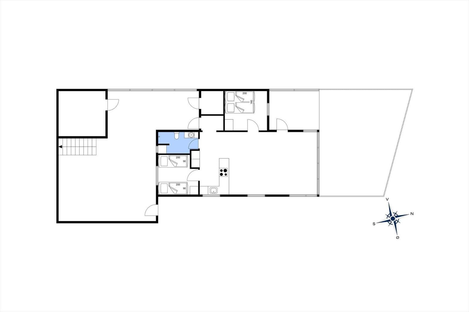 Dieses Grundrissbild zeigt eine Wohnung mit Küche, Schlafzimmer und Bad.