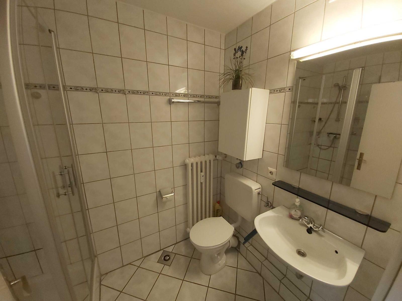 Bright Bathroom with Shower and Sink