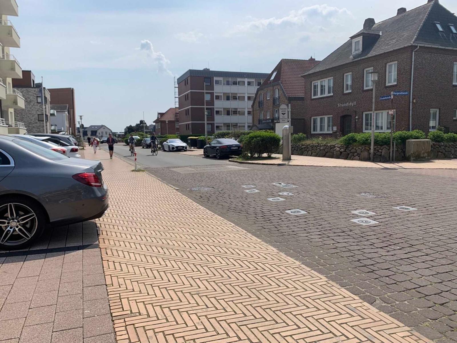 Street view with residential buildings