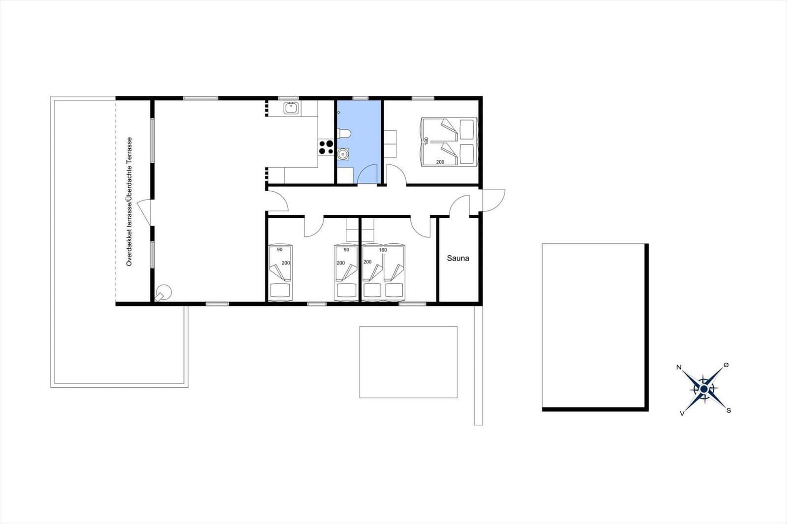 Funktionaler Grundriss mit Sauna, Küche und Schlafzimmer