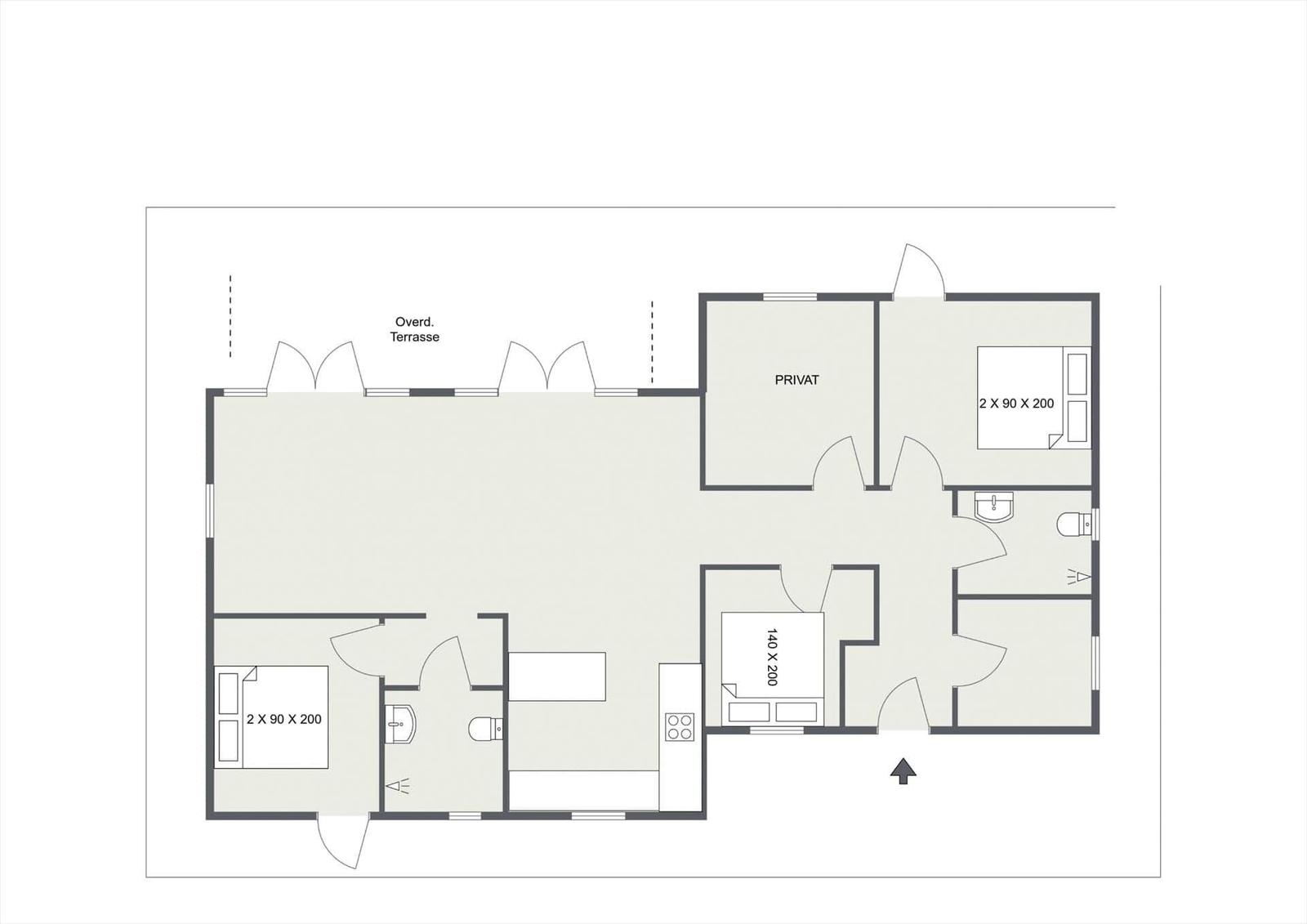 Apartment with two bedrooms, kitchen, and terrace. Private area available.