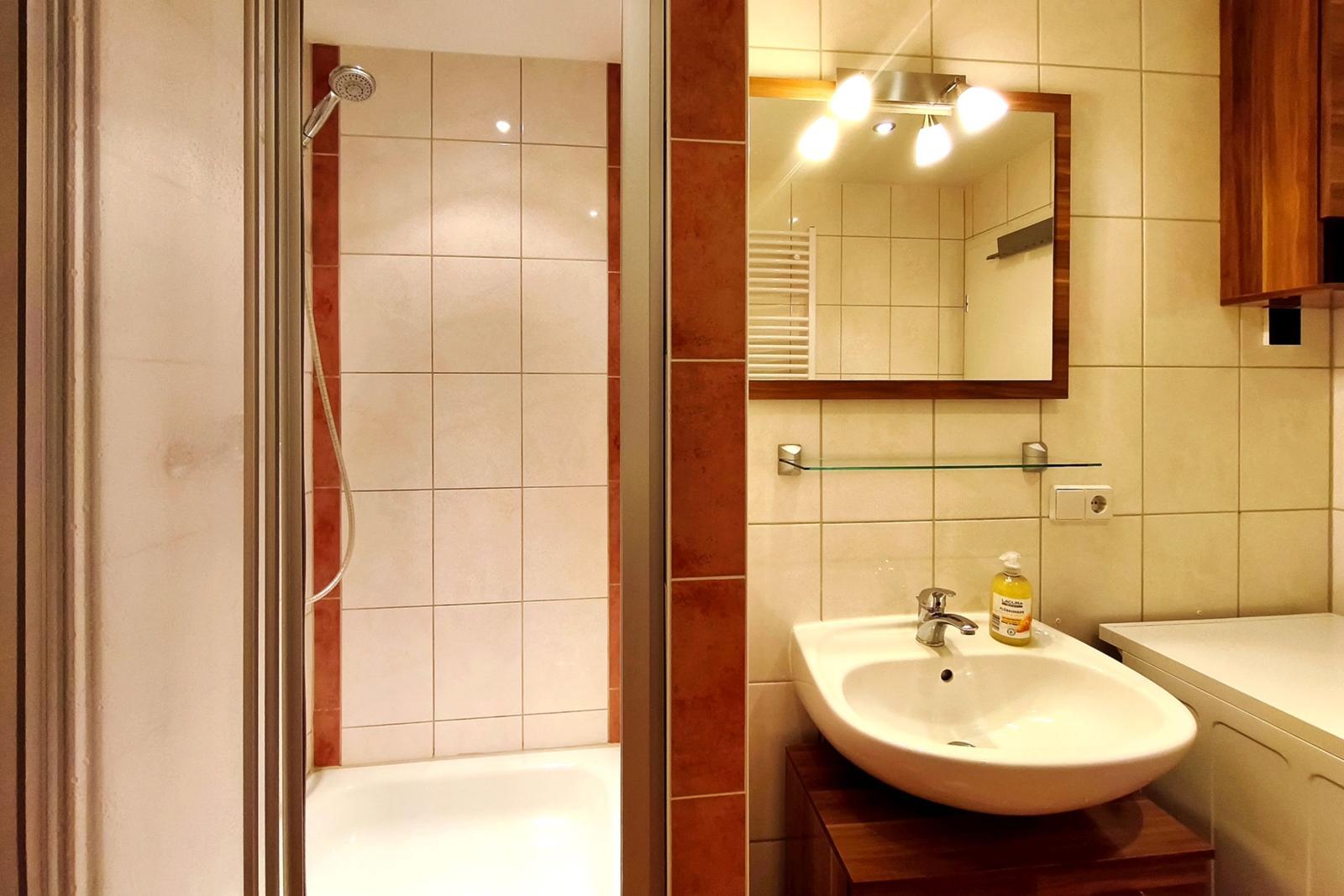 Detailansicht des Badezimmers mit Dusche in der Fewo Seepferdchen