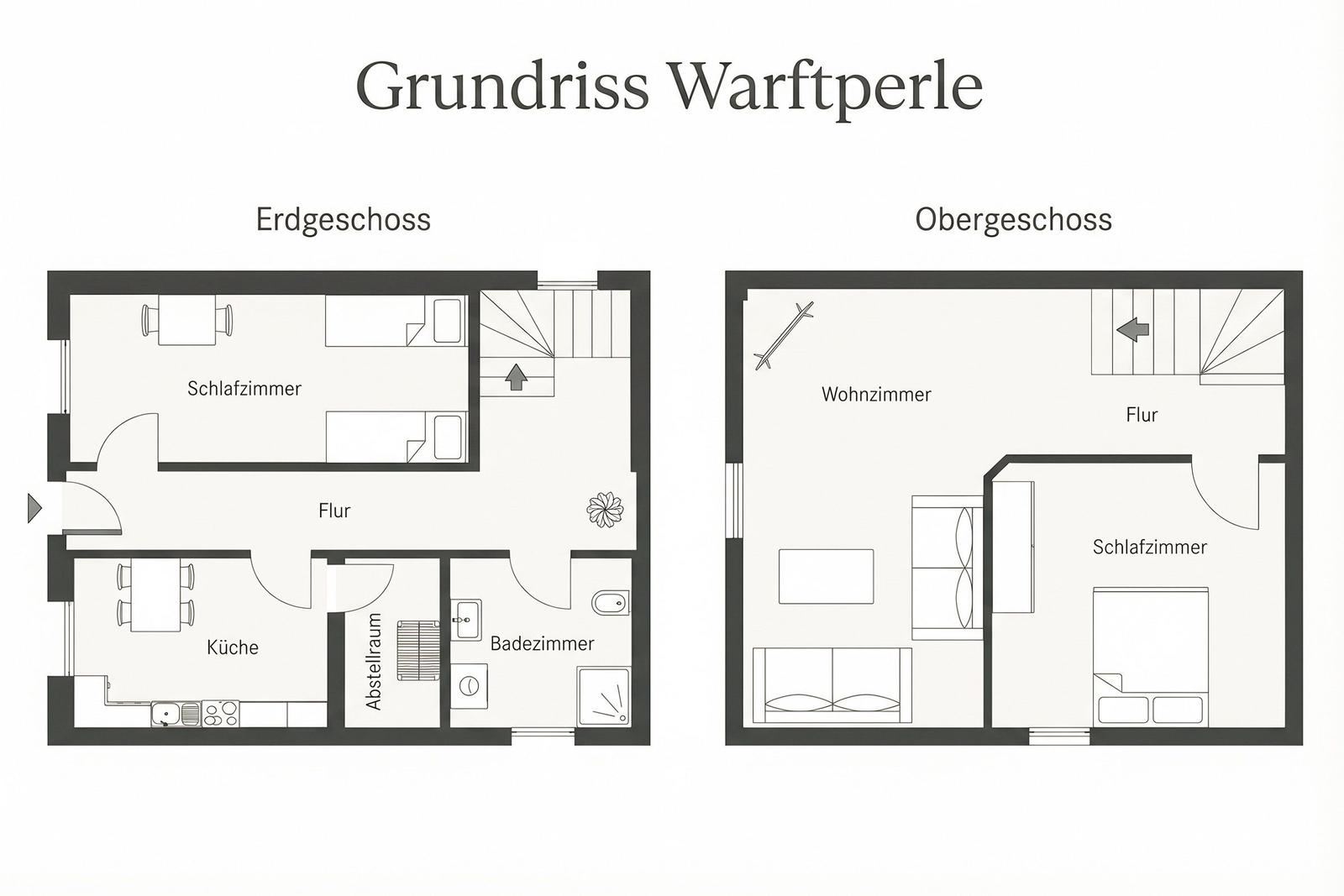 Floor plan shows ground and upper floors with bedrooms, living, and kitchen areas.