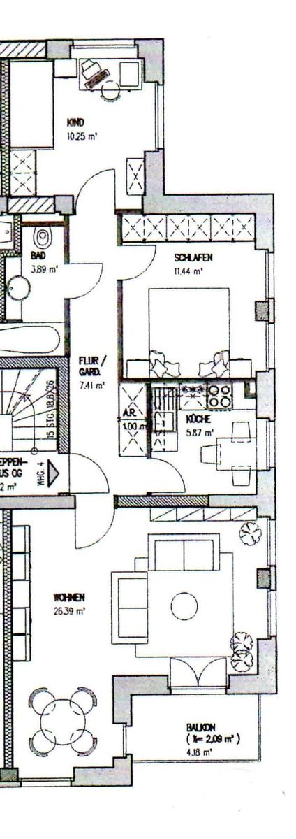 Dieses Haus hat eine Küche, Schlafzimmer, Bad und Wohnbereich mit Balkon.
