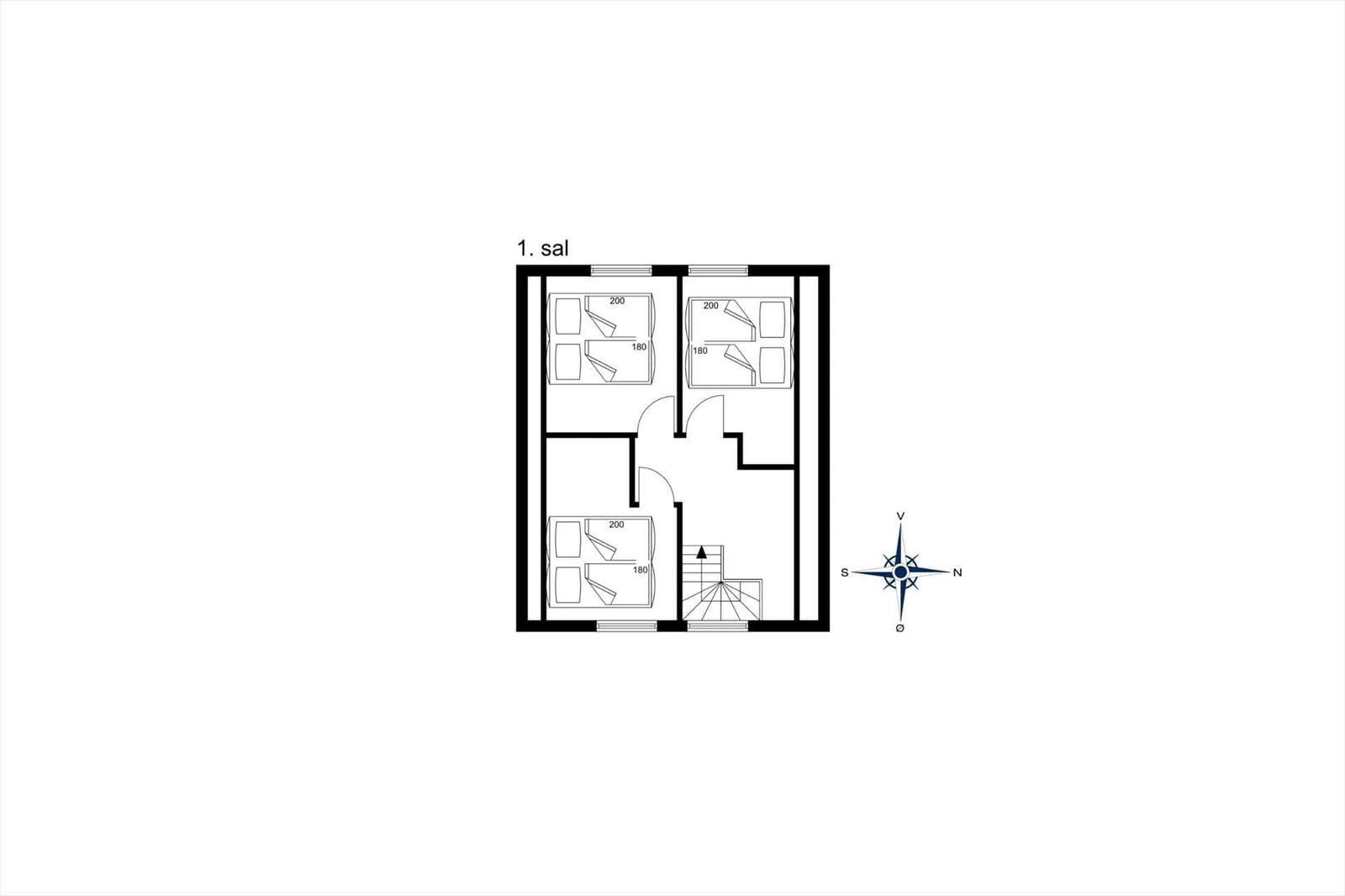First floor with three bedrooms and stairs to lower level.