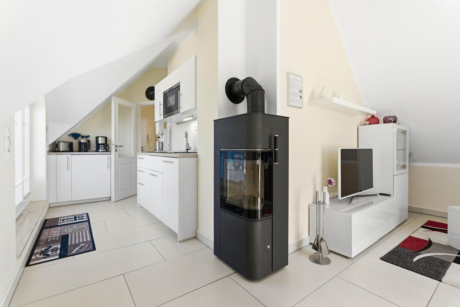 offene Küche und Kamin